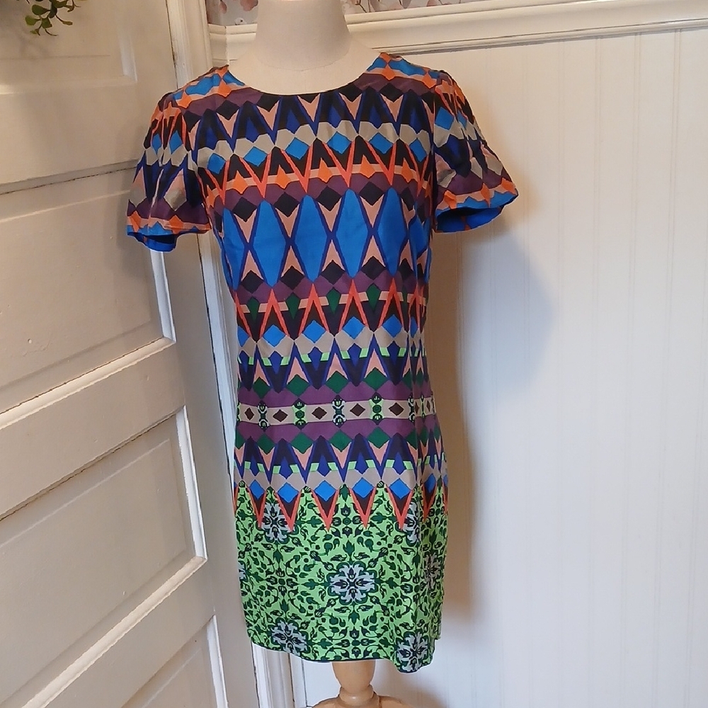 J. Crew Blue and Green Geometric Mini Dress